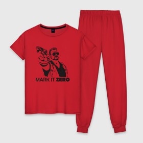 Женская пижама хлопок с принтом Walter Sobchak в Новосибирске, 100% хлопок | брюки и футболка прямого кроя, без карманов, на брюках мягкая резинка на поясе и по низу штанин | the big lebowski | walter sobchak | большой лебовски