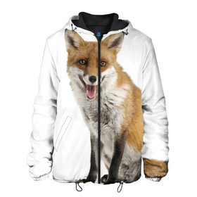 Мужская куртка 3D с принтом Лиса в Новосибирске, ткань верха — 100% полиэстер, подклад — флис | прямой крой, подол и капюшон оформлены резинкой с фиксаторами, два кармана без застежек по бокам, один большой потайной карман на груди. Карман на груди застегивается на липучку | animal | baby | fox | look | predator | red | sly | wild | взгляд | дикая | животное | лиса | малыш | рыжая | хитрая | хищник