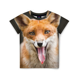 Детская футболка 3D с принтом Лиса в Новосибирске, 100% гипоаллергенный полиэфир | прямой крой, круглый вырез горловины, длина до линии бедер, чуть спущенное плечо, ткань немного тянется | animal | fox | look | predator | red | sly | wild | взгляд | дикая | животное | лиса | рыжая | хитрая | хищник