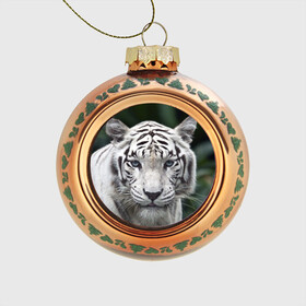 Стеклянный ёлочный шар с принтом Белый тигр в Новосибирске, Стекло | Диаметр: 80 мм | animal | jungle | look | predator | tiger | white | wild | белый | взгляд | джунгли | дикий | животное | тигр | хищник