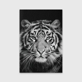Обложка для паспорта матовая кожа с принтом Тигр в Новосибирске, натуральная матовая кожа | размер 19,3 х 13,7 см; прозрачные пластиковые крепления | animal | black   white | look | predator | tiger | wild | взгляд | дикий | животное | тигр | хищник | черно   белый