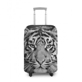 Чехол для чемодана 3D с принтом Тигр в Новосибирске, 86% полиэфир, 14% спандекс | двустороннее нанесение принта, прорези для ручек и колес | animal | black   white | look | predator | tiger | wild | взгляд | дикий | животное | тигр | хищник | черно   белый