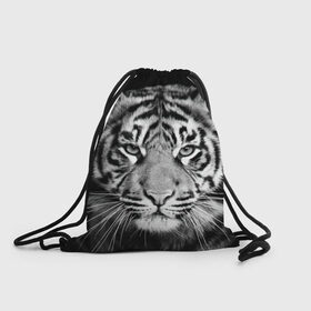 Рюкзак-мешок 3D с принтом Тигр в Новосибирске, 100% полиэстер | плотность ткани — 200 г/м2, размер — 35 х 45 см; лямки — толстые шнурки, застежка на шнуровке, без карманов и подкладки | animal | black   white | look | predator | tiger | wild | взгляд | дикий | животное | тигр | хищник | черно   белый