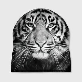 Шапка 3D с принтом Тигр в Новосибирске, 100% полиэстер | универсальный размер, печать по всей поверхности изделия | animal | black   white | look | predator | tiger | wild | взгляд | дикий | животное | тигр | хищник | черно   белый