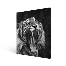 Холст квадратный с принтом Тигр в Новосибирске, 100% ПВХ |  | animal | black   white | fangs | jaws | jungle | predator | teeth | tiger | wild | джунгли | дикий | животное | клыки | оскал | пасть | тигр | хищник | черно   белый