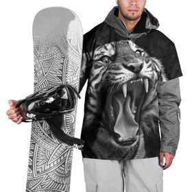 Накидка на куртку 3D с принтом Тигр в Новосибирске, 100% полиэстер |  | animal | black   white | fangs | jaws | jungle | predator | teeth | tiger | wild | джунгли | дикий | животное | клыки | оскал | пасть | тигр | хищник | черно   белый