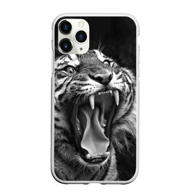 Чехол для iPhone 11 Pro Max матовый с принтом Тигр в Новосибирске, Силикон |  | animal | black   white | fangs | jaws | jungle | predator | teeth | tiger | wild | джунгли | дикий | животное | клыки | оскал | пасть | тигр | хищник | черно   белый