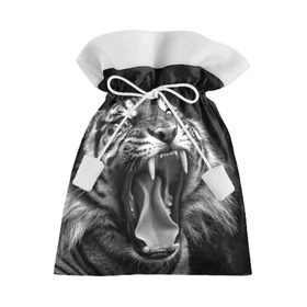 Подарочный 3D мешок с принтом Тигр в Новосибирске, 100% полиэстер | Размер: 29*39 см | Тематика изображения на принте: animal | black   white | fangs | jaws | jungle | predator | teeth | tiger | wild | джунгли | дикий | животное | клыки | оскал | пасть | тигр | хищник | черно   белый