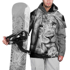 Накидка на куртку 3D с принтом Лев в Новосибирске, 100% полиэстер |  | animal | black   white | king | lies | lion | look | predator | wild | взгляд | дикий | животное | зверь | лев | лежит | хищник | царь | черно   белый