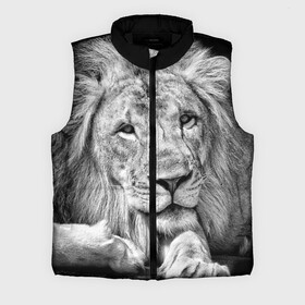 Мужской жилет утепленный 3D с принтом Лев в Новосибирске,  |  | animal | black   white | king | lies | lion | look | predator | wild | взгляд | дикий | животное | зверь | лев | лежит | хищник | царь | черно   белый