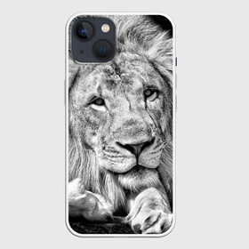 Чехол для iPhone 13 с принтом Лев в Новосибирске,  |  | animal | black   white | king | lies | lion | look | predator | wild | взгляд | дикий | животное | зверь | лев | лежит | хищник | царь | черно   белый