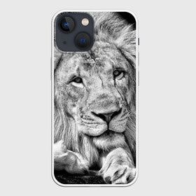 Чехол для iPhone 13 mini с принтом Лев в Новосибирске,  |  | animal | black   white | king | lies | lion | look | predator | wild | взгляд | дикий | животное | зверь | лев | лежит | хищник | царь | черно   белый