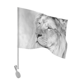 Флаг для автомобиля с принтом Лев в Новосибирске, 100% полиэстер | Размер: 30*21 см | animal | black   white | king | lion | look | predator | wild | взгляд | дикий | животное | зверь | лев | хищник | царь | черно   белый
