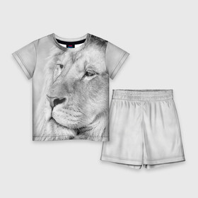 Детский костюм с шортами 3D с принтом Лев в Новосибирске,  |  | animal | black   white | king | lion | look | predator | wild | взгляд | дикий | животное | зверь | лев | хищник | царь | черно   белый