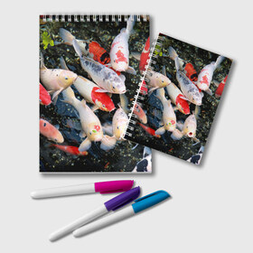 Блокнот с принтом Koi Fish (карпы кои) в Новосибирске, 100% бумага | 48 листов, плотность листов — 60 г/м2, плотность картонной обложки — 250 г/м2. Листы скреплены удобной пружинной спиралью. Цвет линий — светло-серый
 | Тематика изображения на принте: bright | brocade | carp | color | decorative | depth | exotic | fish | koi | koi fish | sea | water | вода | глубина | декоративные | карпы | кои | море | парчовый | рыбки | цвет | экзотические | яркий
