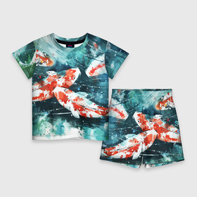 Детский костюм с шортами 3D с принтом Koi Fish (карпы кои) в Новосибирске,  |  | bright | brocade | carp | color | decorative | depth | exotic | fish | koi | koi fish | sea | water | вода | глубина | декоративные | карпы | кои | море | парчовый | рыбки | цвет | экзотические | яркий