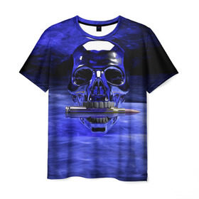 Мужская футболка 3D с принтом Iron skull в Новосибирске, 100% полиэфир | прямой крой, круглый вырез горловины, длина до линии бедер | Тематика изображения на принте: skull | дым | монстр | ночь | патрон | пуля | снаряд | череп