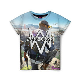 Детская футболка 3D с принтом Watch Dogs 2 в Новосибирске, 100% гипоаллергенный полиэфир | прямой крой, круглый вырез горловины, длина до линии бедер, чуть спущенное плечо, ткань немного тянется | watchdogs
