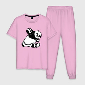 Мужская пижама хлопок с принтом Панда в Новосибирске, 100% хлопок | брюки и футболка прямого кроя, без карманов, на брюках мягкая резинка на поясе и по низу штанин
 | Тематика изображения на принте: кунг фу | мульт | панда