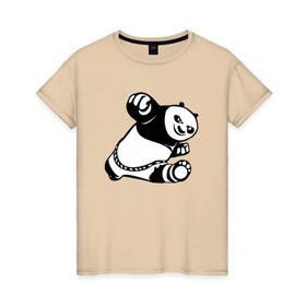 Женская футболка хлопок с принтом Панда в Новосибирске, 100% хлопок | прямой крой, круглый вырез горловины, длина до линии бедер, слегка спущенное плечо | Тематика изображения на принте: кунг фу | мульт | панда