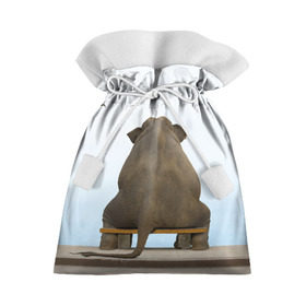 Подарочный 3D мешок с принтом Слон и журавли в Новосибирске, 100% полиэстер | Размер: 29*39 см | bench | coast | cranes | dream | elephant | flight | sea | sitting | берег | журавли | мечты | море | полет | сидит | скамейка | слон