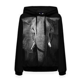 Женская толстовка 3D с принтом Слон в Новосибирске, 100% полиэстер  | двухслойный капюшон со шнурком для регулировки, мягкие манжеты на рукавах и по низу толстовки, спереди карман-кенгуру с мягким внутренним слоем. | animal | big | black   white | elephant | wild | большой | дикий | животное | слон | черно   белый
