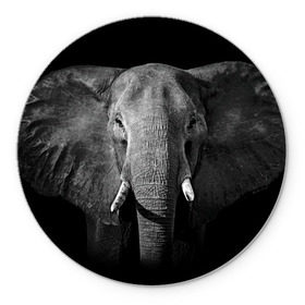 Коврик круглый с принтом Слон в Новосибирске, резина и полиэстер | круглая форма, изображение наносится на всю лицевую часть | Тематика изображения на принте: animal | big | black   white | elephant | wild | большой | дикий | животное | слон | черно   белый