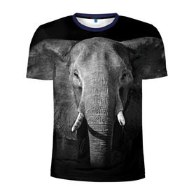 Мужская футболка 3D спортивная с принтом Слон в Новосибирске, 100% полиэстер с улучшенными характеристиками | приталенный силуэт, круглая горловина, широкие плечи, сужается к линии бедра | animal | big | black   white | elephant | wild | большой | дикий | животное | слон | черно   белый