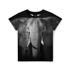 Детская футболка 3D с принтом Слон в Новосибирске, 100% гипоаллергенный полиэфир | прямой крой, круглый вырез горловины, длина до линии бедер, чуть спущенное плечо, ткань немного тянется | animal | big | black   white | elephant | wild | большой | дикий | животное | слон | черно   белый