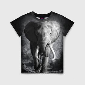 Детская футболка 3D с принтом Слон в Новосибирске, 100% гипоаллергенный полиэфир | прямой крой, круглый вырез горловины, длина до линии бедер, чуть спущенное плечо, ткань немного тянется | africa | animal | big | black   white | elephant | go | road | savannah | wild | африка | большой | дикий | дорога | животное | идет | саванна | слон | черно   белый