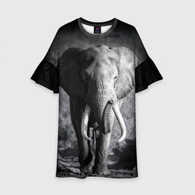 Детское платье 3D с принтом Слон в Новосибирске, 100% полиэстер | прямой силуэт, чуть расширенный к низу. Круглая горловина, на рукавах — воланы | africa | animal | big | black   white | elephant | go | road | savannah | wild | африка | большой | дикий | дорога | животное | идет | саванна | слон | черно   белый