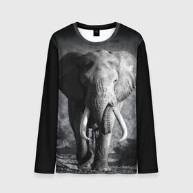 Мужской лонгслив 3D с принтом Слон в Новосибирске, 100% полиэстер | длинные рукава, круглый вырез горловины, полуприлегающий силуэт | africa | animal | big | black   white | elephant | go | road | savannah | wild | африка | большой | дикий | дорога | животное | идет | саванна | слон | черно   белый