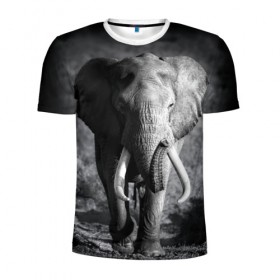Мужская футболка 3D спортивная с принтом Слон в Новосибирске, 100% полиэстер с улучшенными характеристиками | приталенный силуэт, круглая горловина, широкие плечи, сужается к линии бедра | africa | animal | big | black   white | elephant | go | road | savannah | wild | африка | большой | дикий | дорога | животное | идет | саванна | слон | черно   белый