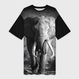 Платье-футболка 3D с принтом Слон в Новосибирске,  |  | africa | animal | big | black   white | elephant | go | road | savannah | wild | африка | большой | дикий | дорога | животное | идет | саванна | слон | черно   белый