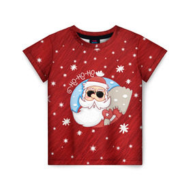 Детская футболка 3D с принтом HoHoHo в Новосибирске, 100% гипоаллергенный полиэфир | прямой крой, круглый вырез горловины, длина до линии бедер, чуть спущенное плечо, ткань немного тянется | 2017 год | deer | ho | merry christmas | new year | santa | дед мороз | зима | клаус | новый год | ночь | праздник | рождество | санта | снег