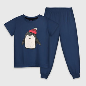Детская пижама хлопок с принтом Пингвин в шапке в Новосибирске, 100% хлопок |  брюки и футболка прямого кроя, без карманов, на брюках мягкая резинка на поясе и по низу штанин
 | милота