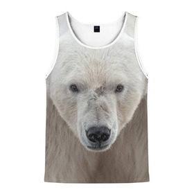 Мужская майка 3D с принтом Белый медведь в Новосибирске, 100% полиэстер | круглая горловина, приталенный силуэт, длина до линии бедра. Пройма и горловина окантованы тонкой бейкой | Тематика изображения на принте: animal | bear | eyes | head | north | polar | predator | white | wild | белый | взгляд | голова | дикий | животное | медведь | полярный | север | хищник