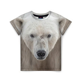 Детская футболка 3D с принтом Белый медведь в Новосибирске, 100% гипоаллергенный полиэфир | прямой крой, круглый вырез горловины, длина до линии бедер, чуть спущенное плечо, ткань немного тянется | animal | bear | eyes | head | north | polar | predator | white | wild | белый | взгляд | голова | дикий | животное | медведь | полярный | север | хищник