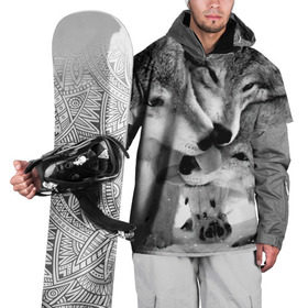 Накидка на куртку 3D с принтом Волчья семья в Новосибирске, 100% полиэстер |  | animals | black   white | family | love | predators | wild | wolves | волки | дикие | животные | любовь | семья | хищники | черно   белый