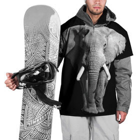 Накидка на куртку 3D с принтом Слон в Новосибирске, 100% полиэстер |  | Тематика изображения на принте: africa | big | black   white | elephant is an animal | shroud | tusks | африка | бивни | большой | животное | идет | савана | слон | черно   белый