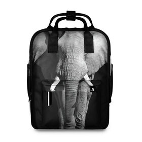Женский рюкзак 3D с принтом Слон в Новосибирске, 100% полиэстер | лямки с регулируемой длиной, сверху ручки, чтобы рюкзак нести как сумку. Основное отделение закрывается на молнию, как и внешний карман. Внутри два дополнительных кармана, один из которых закрывается на молнию. По бокам два дополнительных кармашка, куда поместится маленькая бутылочка
 | africa | big | black   white | elephant is an animal | shroud | tusks | африка | бивни | большой | животное | идет | савана | слон | черно   белый
