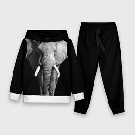 Детский костюм 3D (с толстовкой) с принтом Слон в Новосибирске,  |  | africa | big | black   white | elephant is an animal | shroud | tusks | африка | бивни | большой | животное | идет | савана | слон | черно   белый