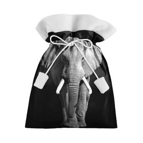 Подарочный 3D мешок с принтом Слон в Новосибирске, 100% полиэстер | Размер: 29*39 см | africa | big | black   white | elephant is an animal | shroud | tusks | африка | бивни | большой | животное | идет | савана | слон | черно   белый