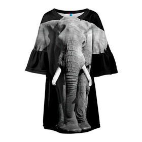 Детское платье 3D с принтом Слон в Новосибирске, 100% полиэстер | прямой силуэт, чуть расширенный к низу. Круглая горловина, на рукавах — воланы | africa | big | black   white | elephant is an animal | shroud | tusks | африка | бивни | большой | животное | идет | савана | слон | черно   белый