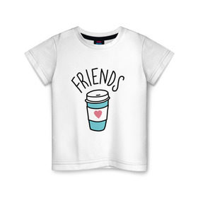 Детская футболка хлопок с принтом best friends в Новосибирске, 100% хлопок | круглый вырез горловины, полуприлегающий силуэт, длина до линии бедер | Тематика изображения на принте: coffee | friends | hamburger | еда | кофе | парные