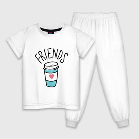 Детская пижама хлопок с принтом best friends в Новосибирске, 100% хлопок |  брюки и футболка прямого кроя, без карманов, на брюках мягкая резинка на поясе и по низу штанин
 | Тематика изображения на принте: coffee | friends | hamburger | еда | кофе | парные