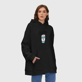 Худи SuperOversize хлопок с принтом best friends в Новосибирске, 70% хлопок, 30% полиэстер, мягкий начес внутри | карман-кенгуру, эластичная резинка на манжетах и по нижней кромке, двухслойный капюшон
 | coffee | friends | hamburger | еда | кофе | парные