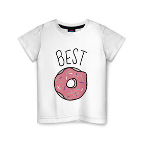 Детская футболка хлопок с принтом best friends в Новосибирске, 100% хлопок | круглый вырез горловины, полуприлегающий силуэт, длина до линии бедер | Тематика изображения на принте: coffee | donuts | food | friends | друзья | кофе | парные | пончик