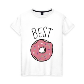 Женская футболка хлопок с принтом best friends в Новосибирске, 100% хлопок | прямой крой, круглый вырез горловины, длина до линии бедер, слегка спущенное плечо | coffee | donuts | food | friends | друзья | кофе | парные | пончик