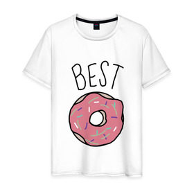 Мужская футболка хлопок с принтом best friends в Новосибирске, 100% хлопок | прямой крой, круглый вырез горловины, длина до линии бедер, слегка спущенное плечо. | coffee | donuts | food | friends | друзья | кофе | парные | пончик